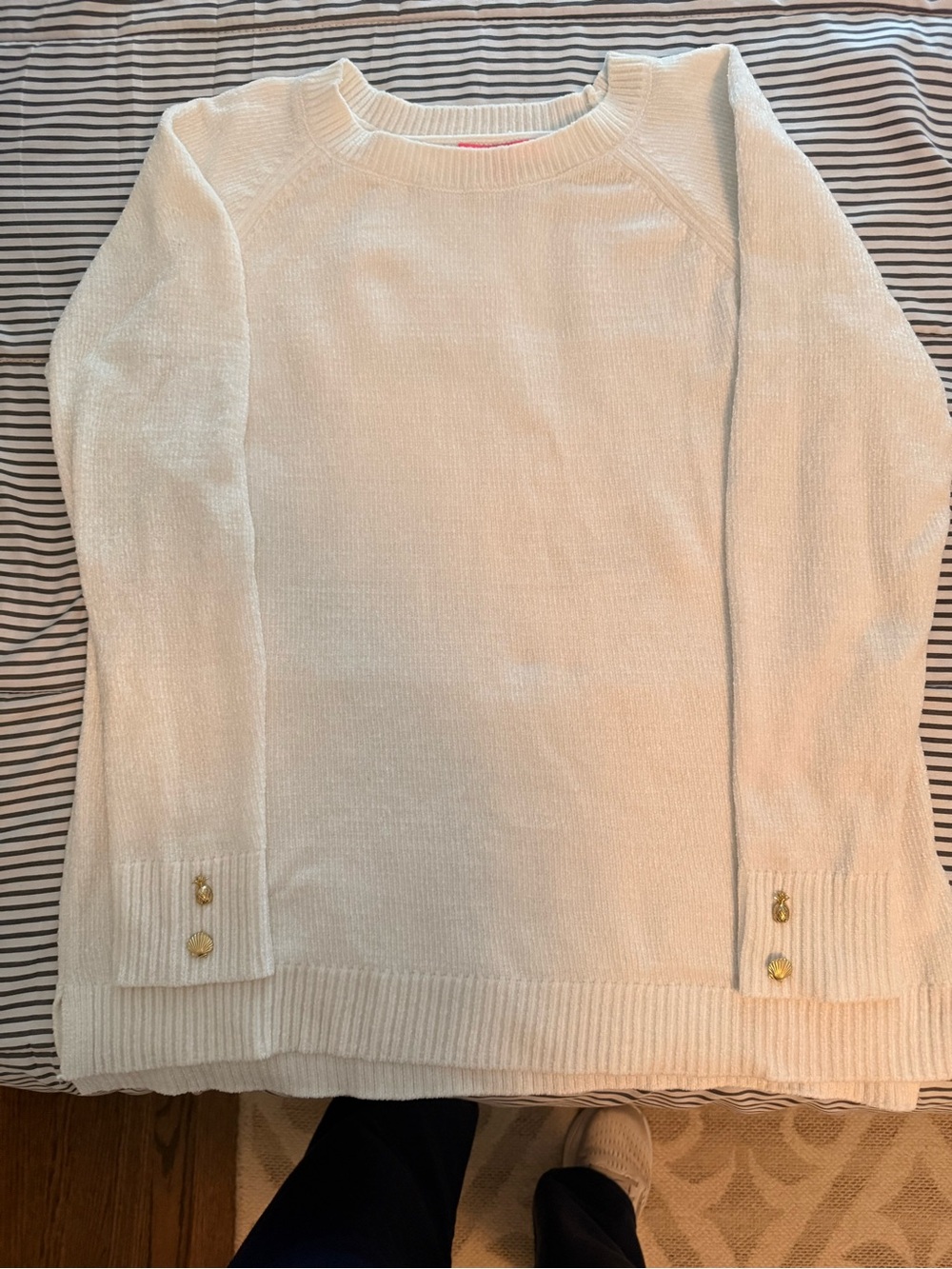 Lilly Pulitzer Cream Crewneck Sweater with Gold Buttons